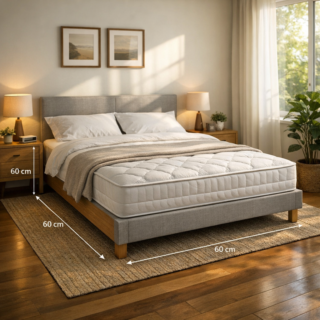 Cama de casal padrão: medidas e colchão ideal, marcação 60 cm de circulação ao redor da cama