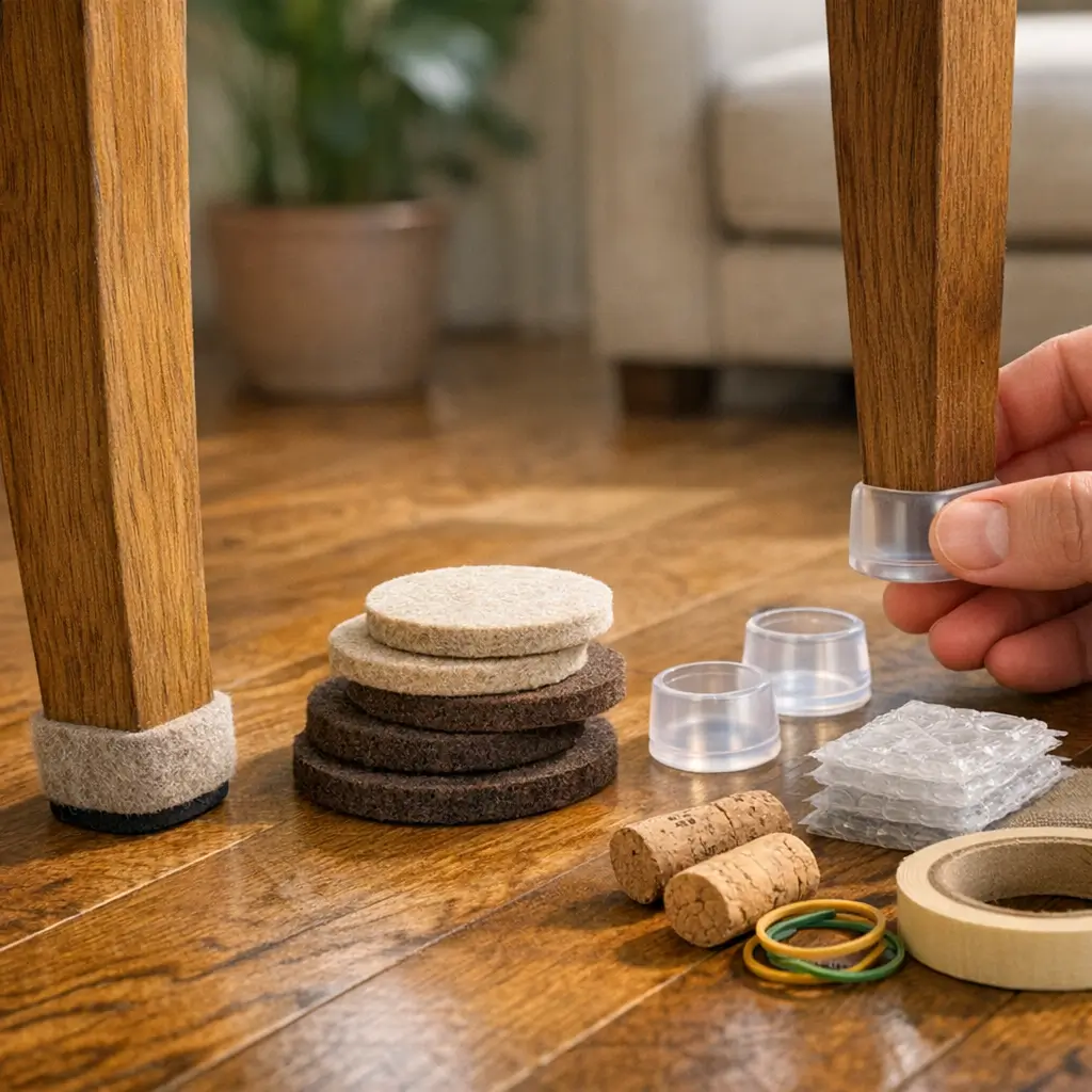 Como proteger o piso de riscos dos móveis: feltro nos pés, capa de silicone e discos no piso de madeira