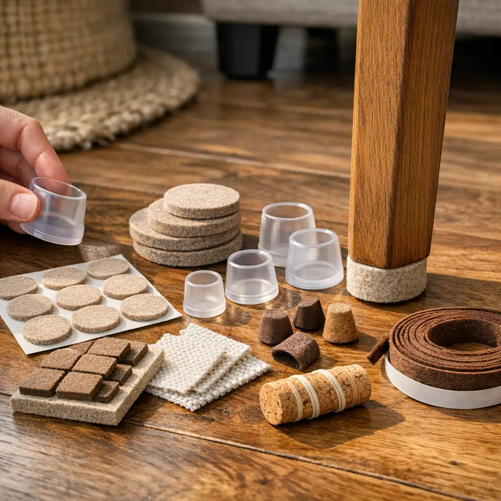 Como proteger o piso de riscos dos móveis: feltro, protetores e pé de cadeira no piso de madeira