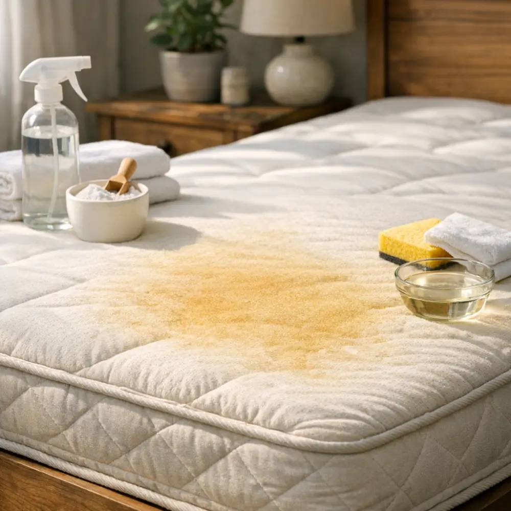 Como tirar mancha amarela do colchão: sem danificar, colchão manchado com borrifador, pano e esponja