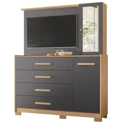 Comoda Ilhabela Com Painel Para Tv 4 Gavetas 2 Portas E Espelho Albatroz Freijo Titanium 73749