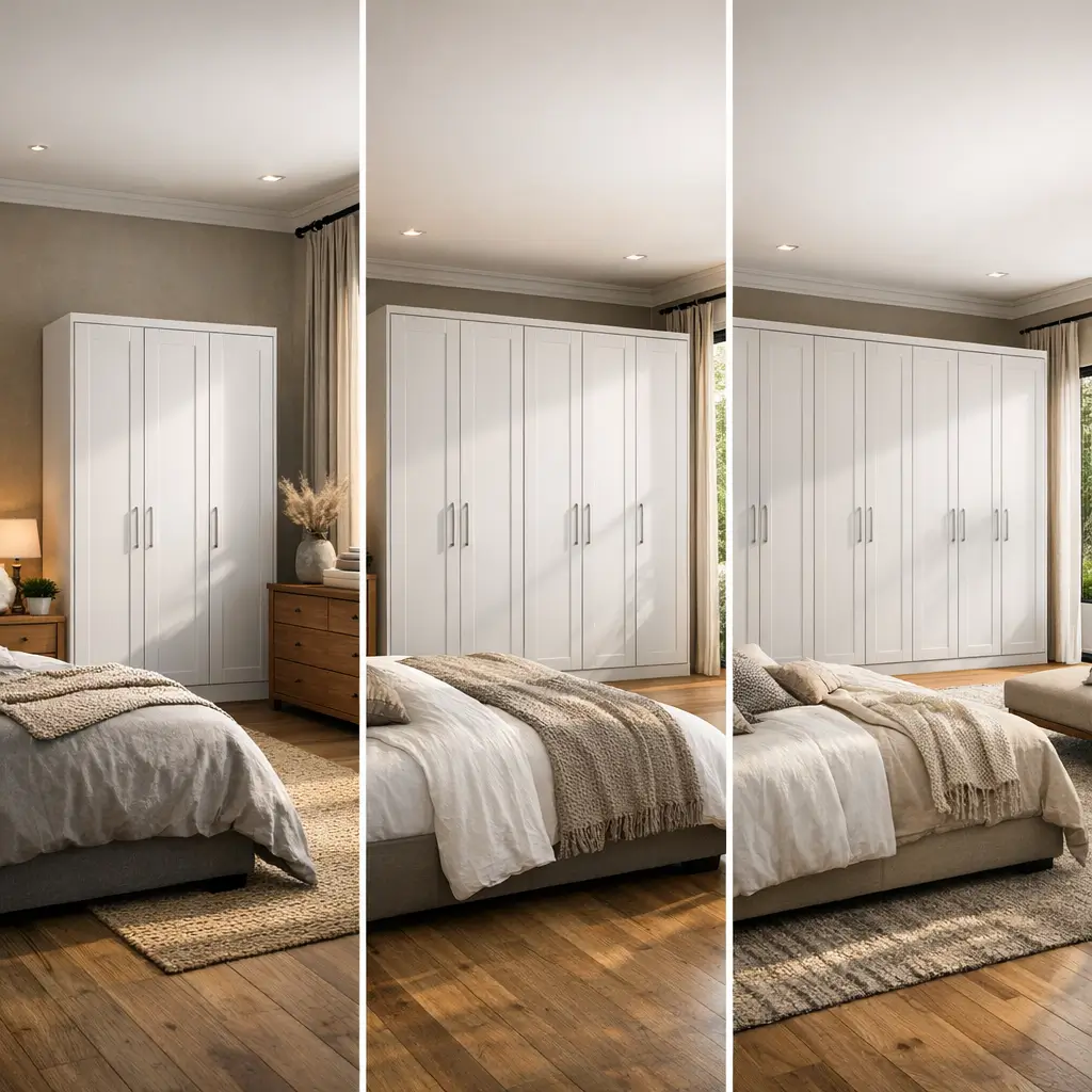 Guarda-roupa 4, 6 ou 8 portas: qual escolher? guarda-roupas brancos 4, 6 e 8 portas no quarto