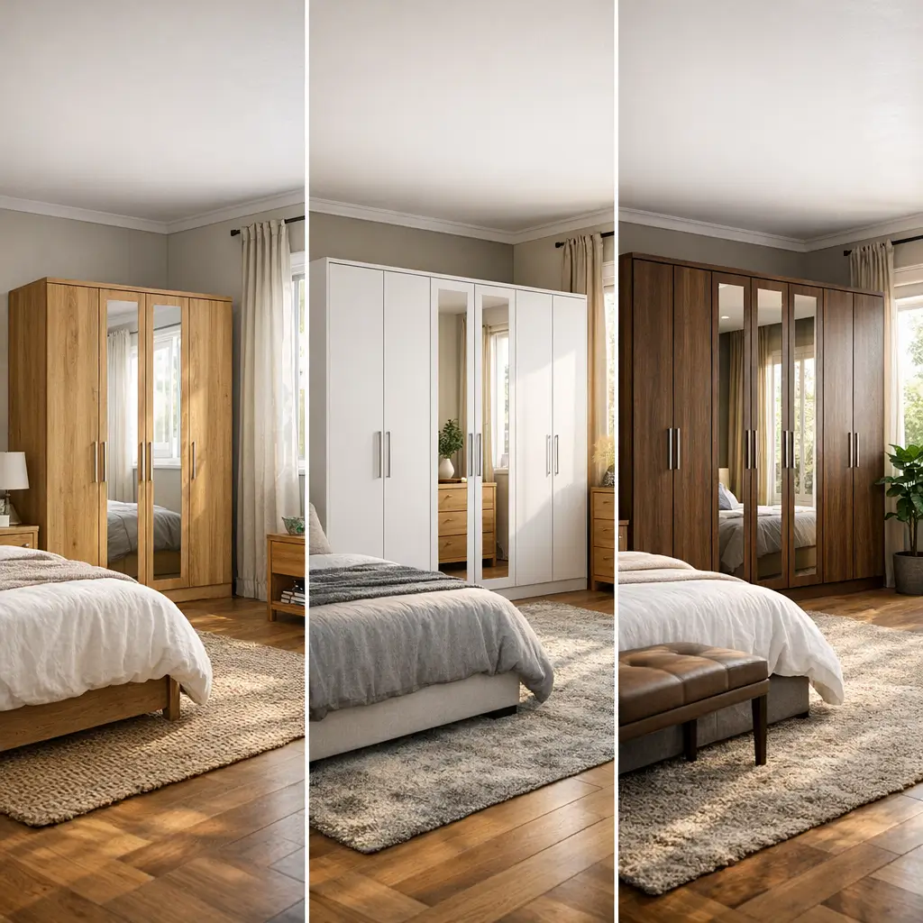 Guarda-roupa 4, 6 ou 8 portas: qual escolher? três guarda-roupas com espelho no quarto