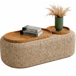 Mesa De Centro Madrid Tecido Linhao House Decor Bege 19794