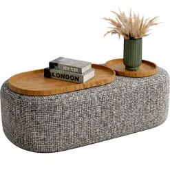 Mesa De Centro Madrid Tecido Linhao House Decor Cinza 30612