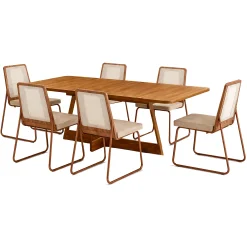 Mesa De Jantar Atria 160x90cm Com 6 Cadeiras Wood 1751 Em Aco E Mdf Tecido Linho Carraro Nogal Rose Cobre Com Tecido Areia 86817