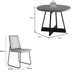 Mesa De Jantar Atria Redonda Com 4 Cadeiras Wood 1751 Em Aco E Mdf Tecido Linho Carraro 23129