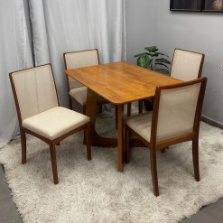 Mesa De Jantar Dubai Flex 120x80cm Sem Vidro E 4 Cadeiras Lara Kappesberg Em Linho Madeira Cel Moveis 59391