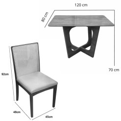 Mesa De Jantar Dubai Flex 120x80cm Sem Vidro E 4 Cadeiras Lara Kappesberg Em Linho Madeira Cel Moveis 71882