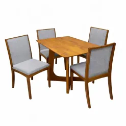 Mesa De Jantar Dubai Flex 120x80cm Sem Vidro E 4 Cadeiras Lara Kappesberg Em Linho Madeira Cel Moveis Cinamomo Com Tecido Cinza 15522