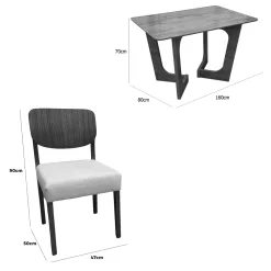 Mesa De Jantar Dubai Flex 160x80cm Sem Vidro E 6 Cadeiras Barcelona Em Linho Madeira Cel Moveis 18131