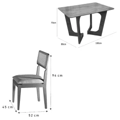 Mesa De Jantar Dubai Flex 160x80cm Sem Vidro E 6 Cadeiras Canada Em Linho Madeira Cel Moveis 89753