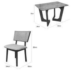 Mesa De Jantar Dubai Flex 160x80cm Sem Vidro E 6 Cadeiras Diamante Em Linho Madeira Cel Moveis 72752