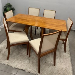 Mesa De Jantar Dubai Flex 160x80cm Sem Vidro E 6 Cadeiras Lara Kappesberg Em Linho Madeira Cel Moveis 85372