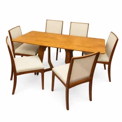 Mesa De Jantar Dubai Flex 160x80cm Sem Vidro E 6 Cadeiras Lara Kappesberg Em Linho Madeira Cel Moveis Cinamomo Com Tecido Bege 17119