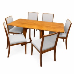 Mesa De Jantar Dubai Flex 160x80cm Sem Vidro E 6 Cadeiras Lara Kappesberg Em Linho Madeira Cel Moveis Cinamomo Com Tecido Cinza 33491