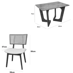 Mesa De Jantar Dubai Flex 160x80cm Sem Vidro E 6 Cadeiras Livia Em Linho Madeira Cel Moveis 39340