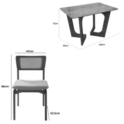 Mesa De Jantar Dubai Flex 160x80cm Sem Vidro E 6 Cadeiras New Viena Em Linho Madeira Cel Moveis 53365