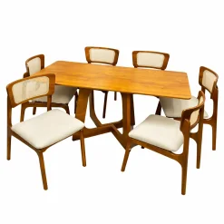 Mesa De Jantar Dubai Flex 160x80cm Sem Vidro E 6 Cadeiras New Viena Em Linho Madeira Cel Moveis Cinamomo Com Tecido Bege 25007