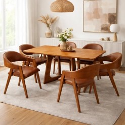 Mesa De Jantar Dubai Flex 160x80cm Sem Vidro E 6 Cadeiras Perola Em Corino Madeira Cel Moveis 17862