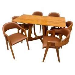 Mesa De Jantar Dubai Flex 160x80cm Sem Vidro E 6 Cadeiras Perola Em Corino Madeira Cel Moveis Cinamomo Com Tecido Marrom 69058