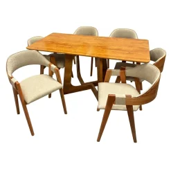 Mesa De Jantar Dubai Flex 160x80cm Sem Vidro E 6 Cadeiras Perola Em Linho Madeira Cel Moveis Cinamomo Com Tecido Bege 41885