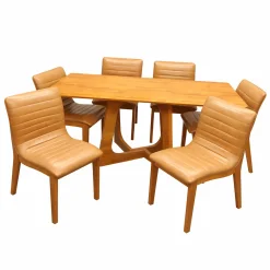 Mesa De Jantar Dubai Flex 160x80cm Sem Vidro E 6 Cadeiras Sofia Em Corino Madeira Cel Moveis Cinamomo Com Tecido Marrom 70608