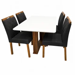 Mesa De Jantar Florenca 120x80cm Com Vidro E 4 Cadeiras California Em Veludo Estofadas Lj Moveis Cinamomo Off White Com Tecido Preto 69609