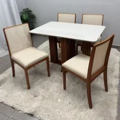 Mesa De Jantar Florenca 120x80cm Com Vidro E 4 Cadeiras Lara Kappesberg Em Linho Madeira Lj Moveis 37089