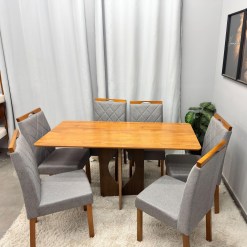 Mesa De Jantar Madrid Dubai 160x80cm Sem Vidro E 6 Cadeiras California Em Veludo Estofadas Minas Plac 21379