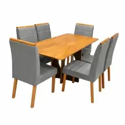 Mesa De Jantar Madrid Dubai 160x80cm Sem Vidro E 6 Cadeiras Giulia Em Linho Estofadas Minas Plac Cinamomo Com Tecido Cinza 69516