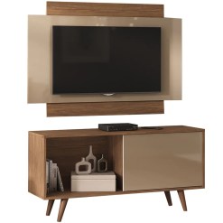 Rack Com Painel Malaga Para Tv Ate 50 Polegadas 1 Porta Atualle Acacia Madeirado 3d Reflecta 61801