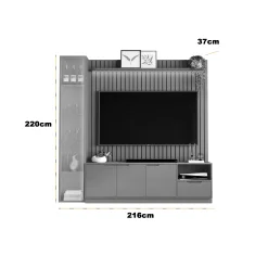 Rack Com Painel Tucuma Ripado 180cm Com Prateleira 1 Torre E Led 4 Portas 1 Gaveta Jb Bechara 19432