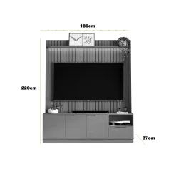 Rack Com Painel Tucuma Ripado 180cm Com Prateleira E Led 3 Portas 1 Gaveta Jb Bechara 67885