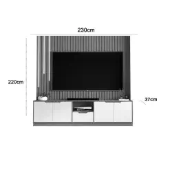Rack Com Painel Tucuma Ripado 230cm Sem Prateleira Com Led Cascata 4 Portas 1 Gaveta Jb Bechara 62524
