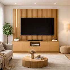 Rack Com Painel Tucuma Ripado 230cm Sem Prateleira Com Led Cascata 4 Portas 1 Gaveta Jb Bechara 84658