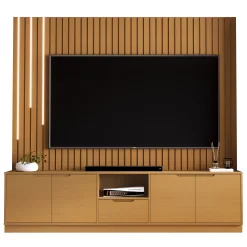 Rack Com Painel Tucuma Ripado 230cm Sem Prateleira Com Led Cascata 4 Portas 1 Gaveta Jb Bechara Nature 14722