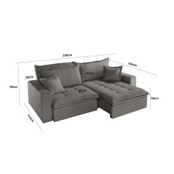Sofa Cama Com Bau Messina Em Linho 4 Lugares Retratil E Reclinavel 230cm Luxury 29496