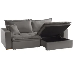 Sofa Cama Com Bau Messina Em Linho 4 Lugares Retratil E Reclinavel 230cm Luxury Cinza 90272