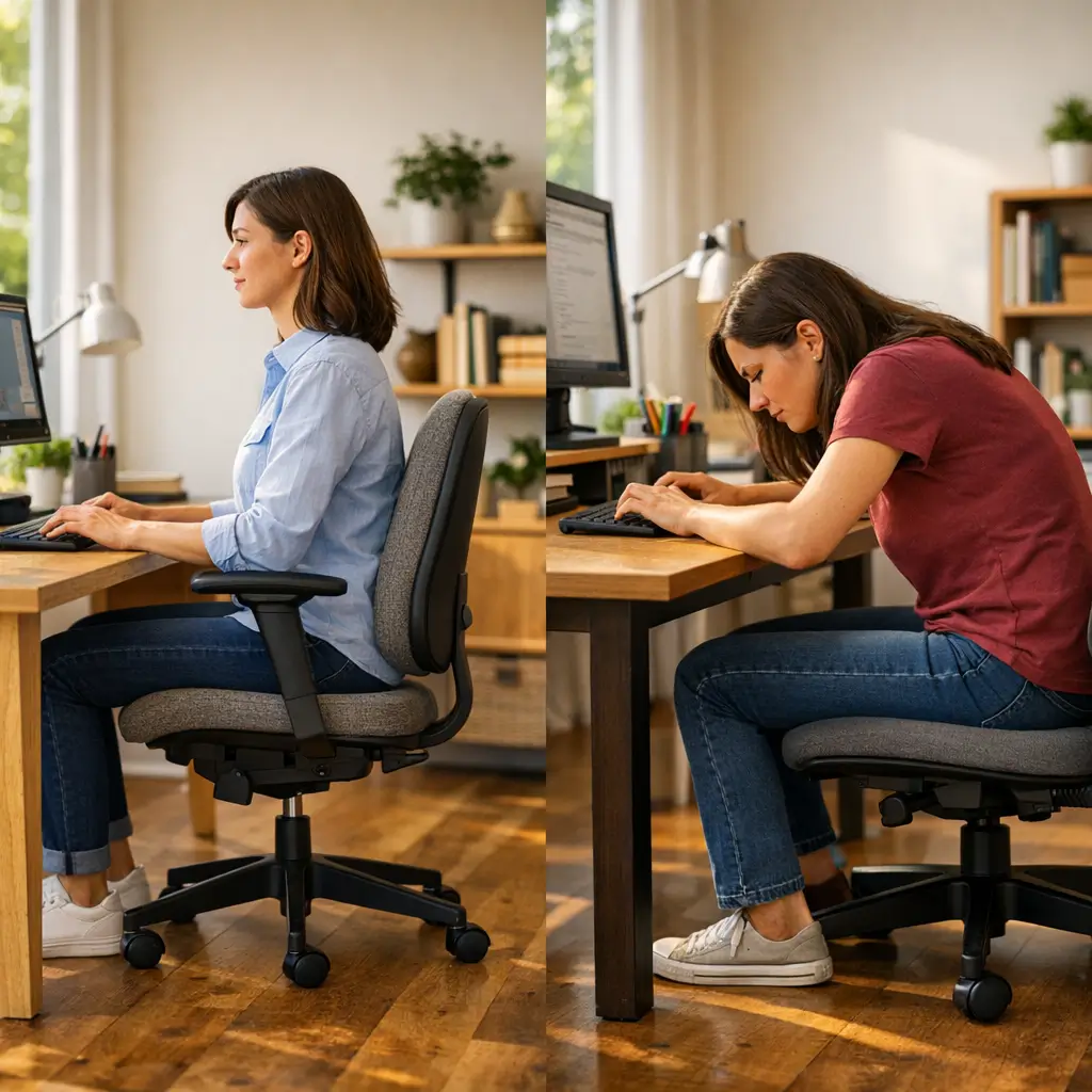 Altura ideal de mesa e cadeira: como escolher, postura correta vs curvada