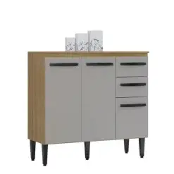 Balcao Isadora 3 Portas 2 Gavetas Para Cozinha Poquema Damasco Off White 82291