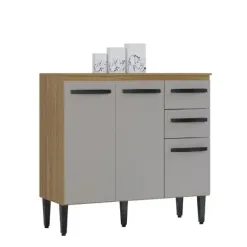 Balcao Isadora 3 Portas 2 Gavetas Para Cozinha Poquema Damasco Off White 82291