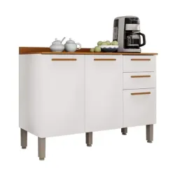 Balcao New Valencia 3 Portas 2 Gavetas Salleto Cinamomo Branco 42032