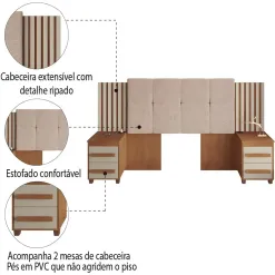 Cabeceira Suica Extensivel Com Tomada E 2 Mesas De Apoio Ripado Estofado Rv Moveis 60682