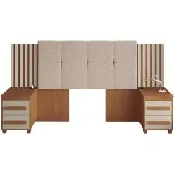 Cabeceira Suica Extensivel Com Tomada E 2 Mesas De Apoio Ripado Estofado Rv Moveis Cinamomo Off White 43004