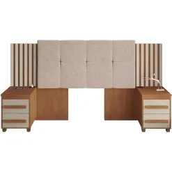 Cabeceira Suica Extensivel Com Tomada E 2 Mesas De Apoio Ripado Estofado Rv Moveis Cinamomo Off White 43004
