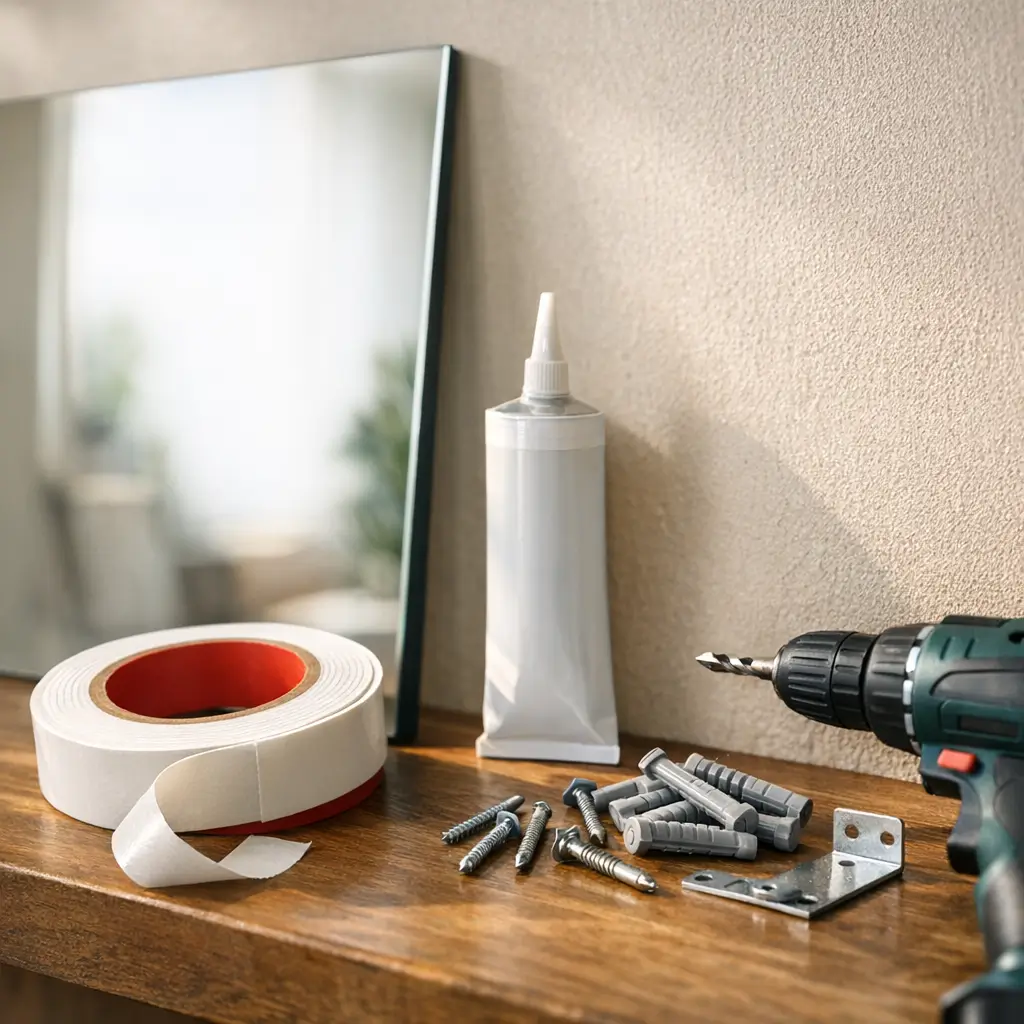 Como fixar espelho na parede: fita ou bucha? espelho, fita, cola, furadeira, buchas e parafusos