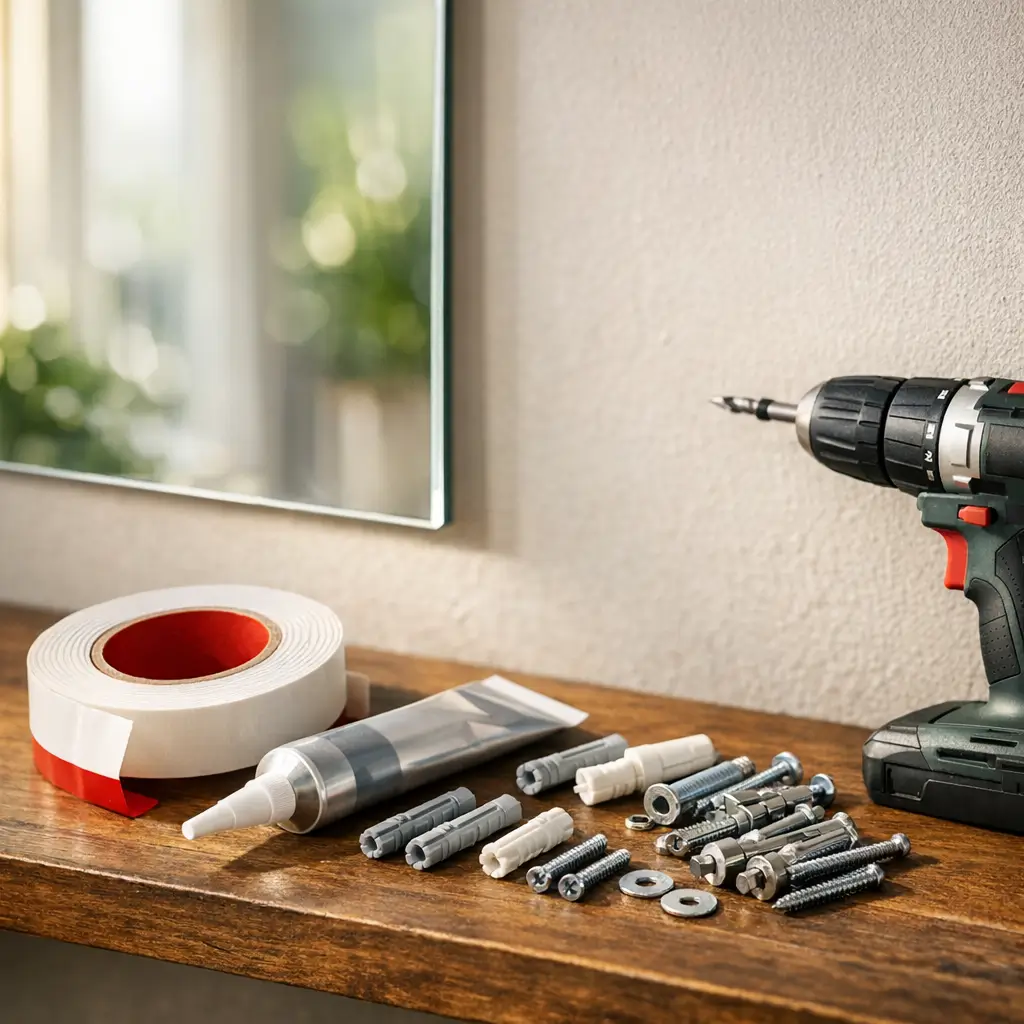 Como fixar espelho na parede: fita ou bucha? fita dupla face, cola, buchas, parafusos e furadeira