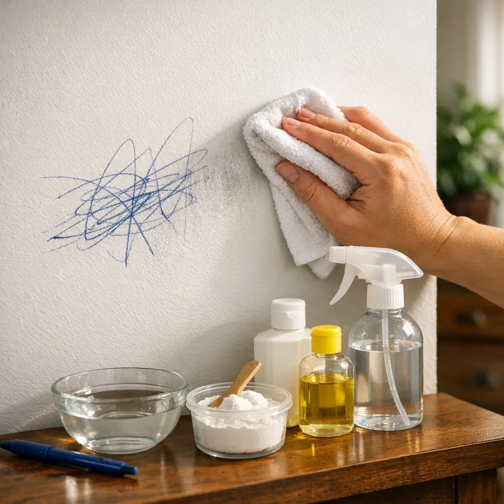Como tirar mancha de caneta da parede: sem manchar, pano limpando rabisco azul e produtos de limpeza