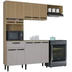 Cozinha Dora Completa 4 Pecas 10 Portas 1 Gaveta Poquema Damasco Off White Ripado 3d 40939